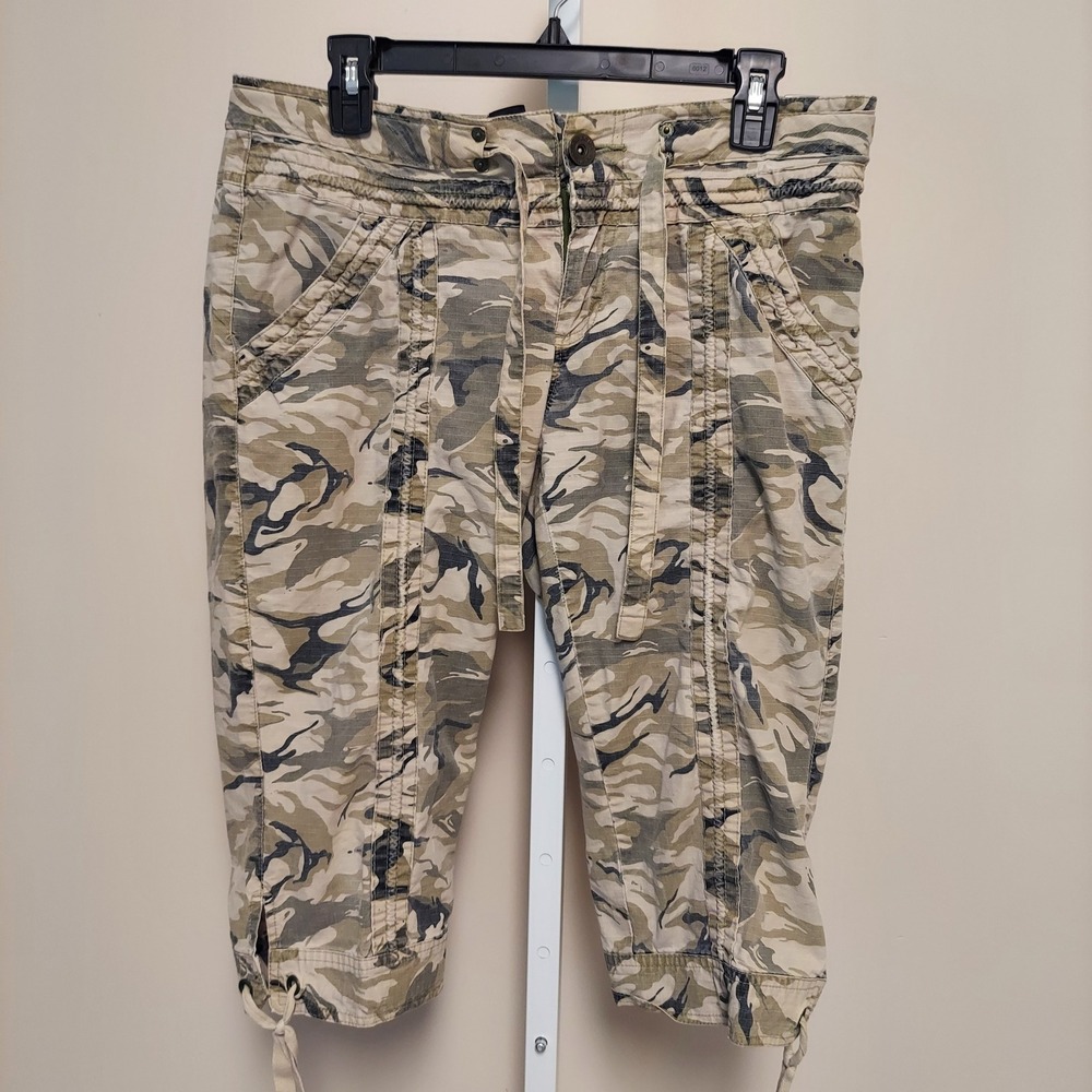 Vintage Y2K Arizona Capri Camo Pants Low Rise 13 Khaki Tan Green‎ Utility Street
